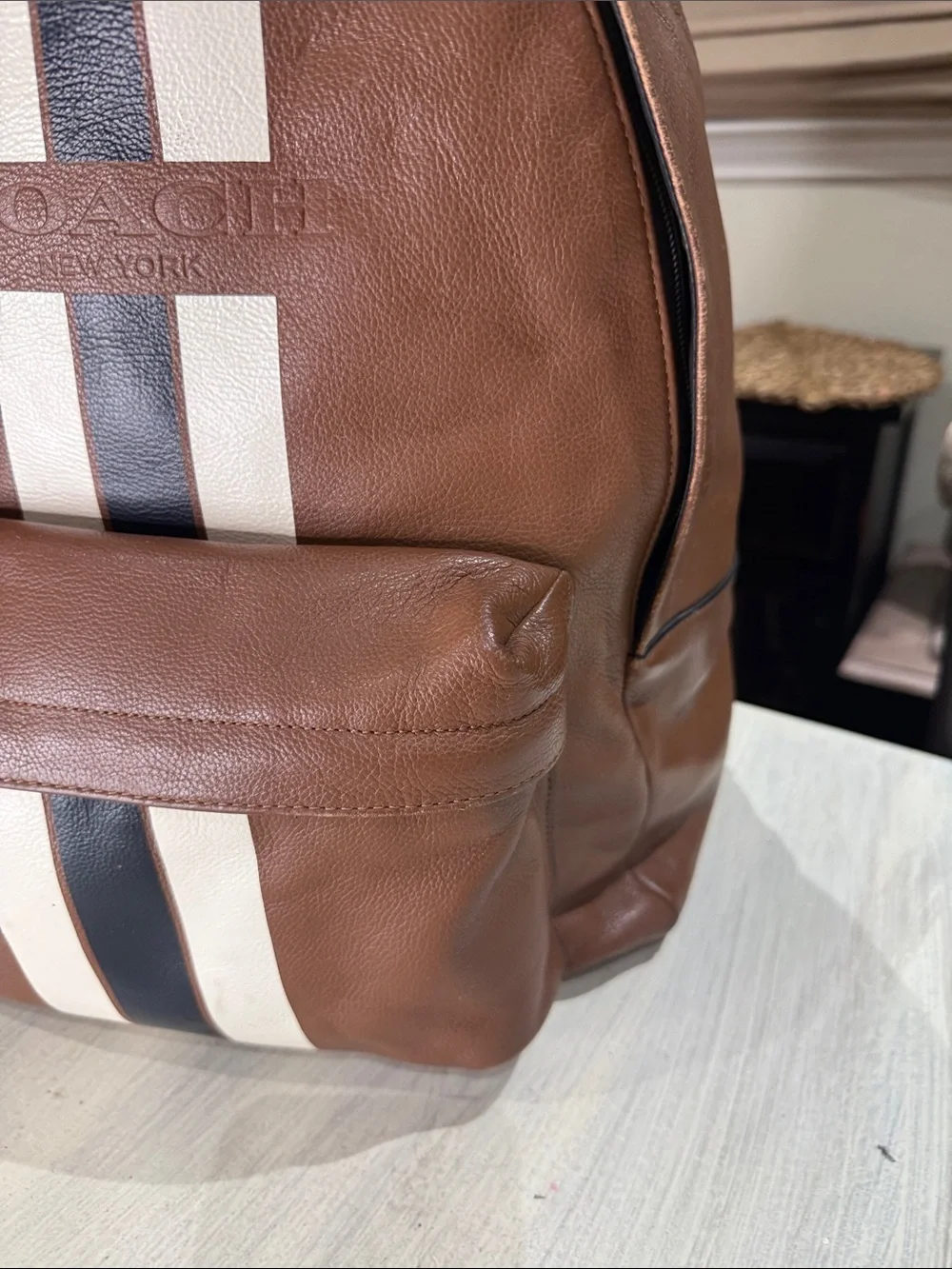 Coach Houston Men’s Brown Leather Backpack Set with Stripe Accent
